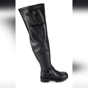 NWT Marc Fisher LTD Thigh-High Boots 38MM Ganven Lug Sole Biker Black 6.5